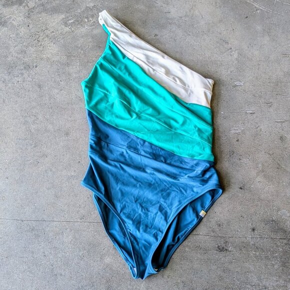 Summersalt The Sidestroke One-Piece One-Shoulder Swimsuit Green Blue size 6 - Picture 2 of 7